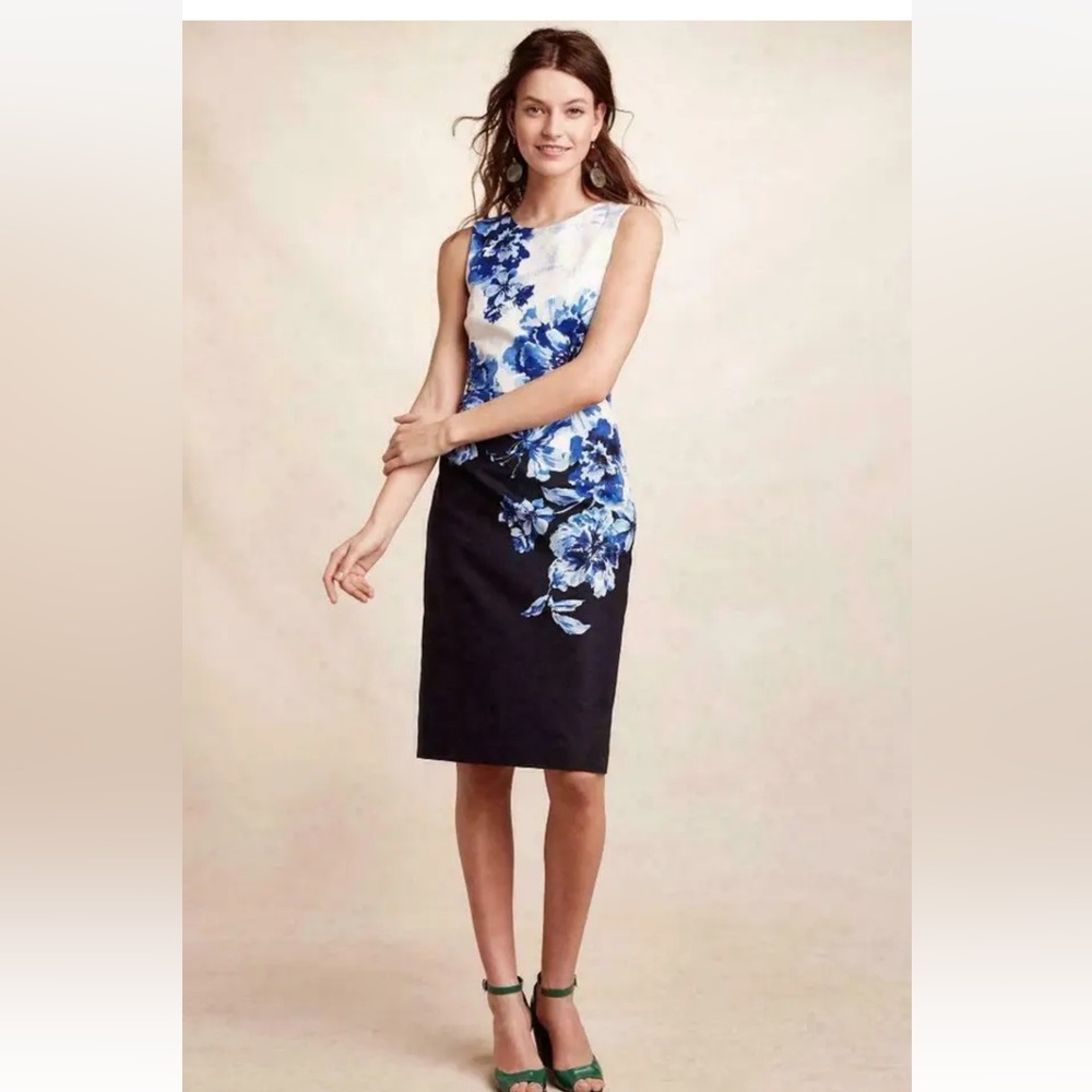 Anthropologie Maeve Vanda Sheath Dress Blue Floral Printed